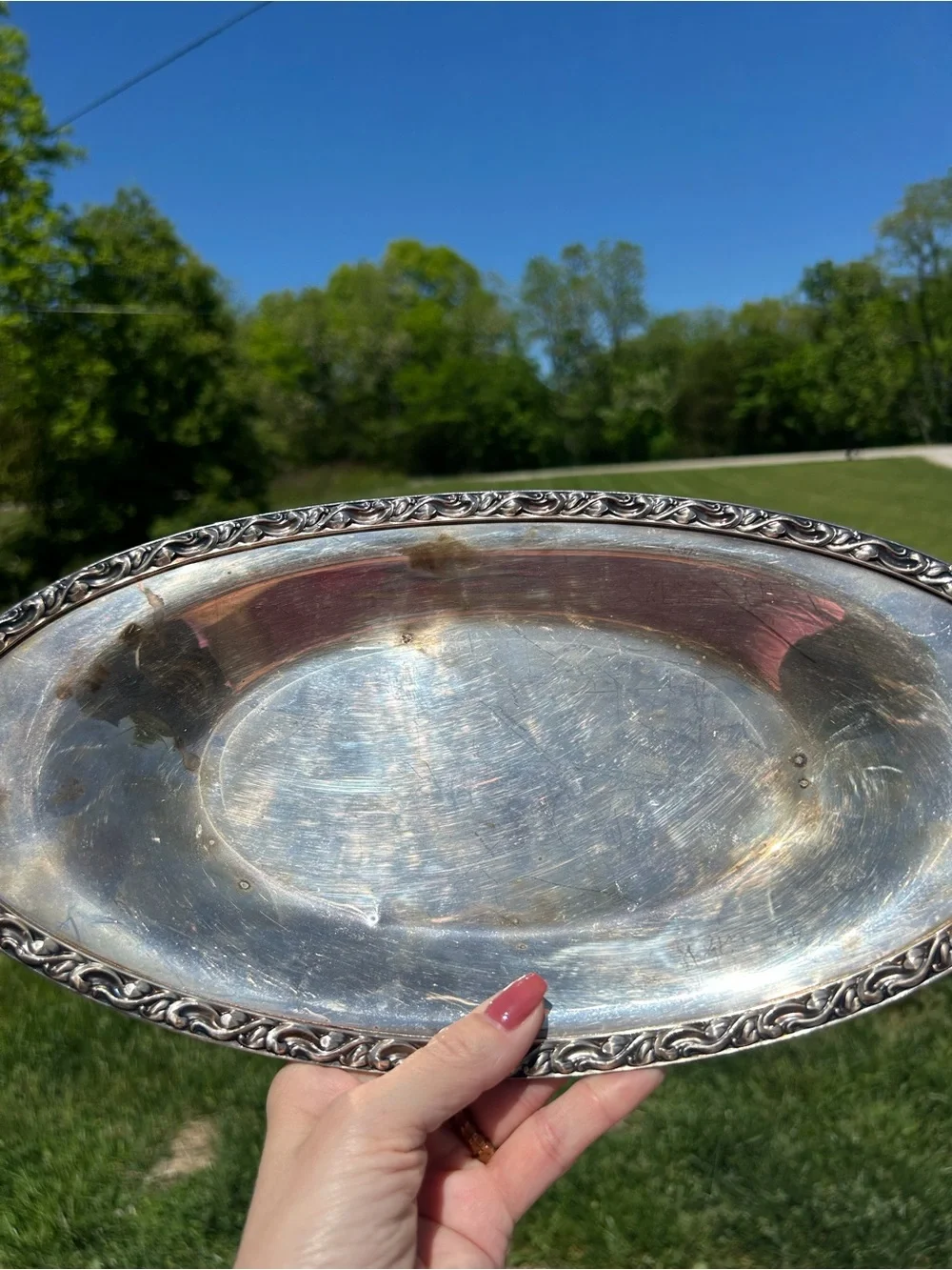 WM Rogers Silver Plated Oval Bread Tray Serving Dish 14